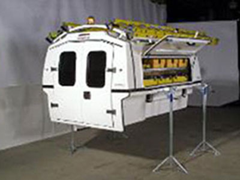 With the use of Rieco-Titan standard tripod camper jacks, this company can easily transfer its utility bodies to another vehicle.